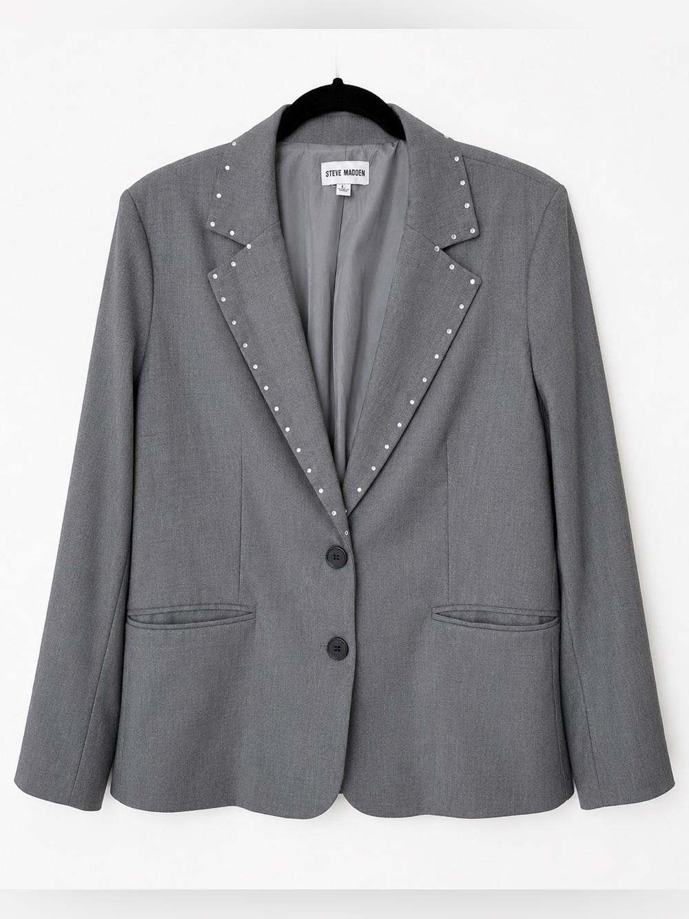 Crystal Embellished Gray Blazer Steve Madden Rhinestone Office Jacket Large